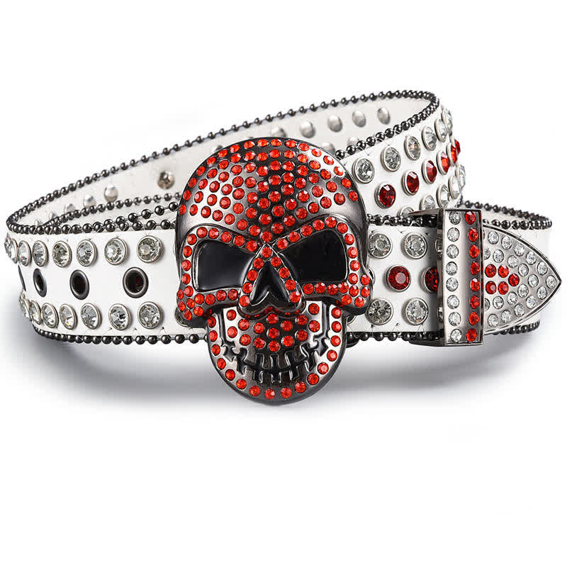 Cintura in pelle con perline e strass punk death ghost - Stile n. 1 - 44 - image 0