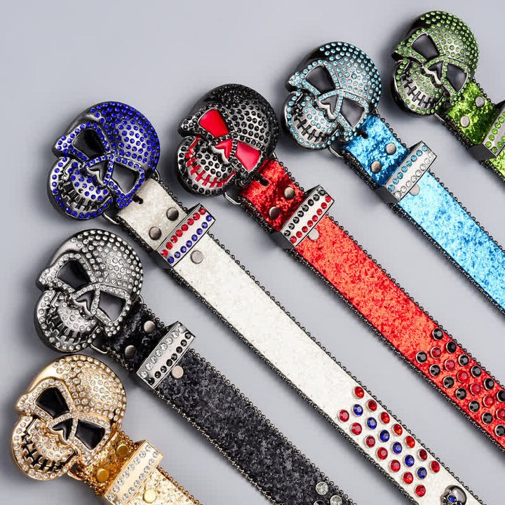Cintura in pelle con perline e strass punk death ghost - image 1