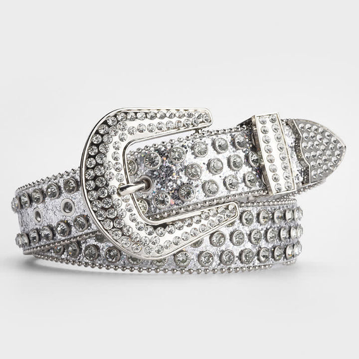 Cintura in pelle tempestata di cristalli e strass scintillanti - Bianco - 34 - image 4