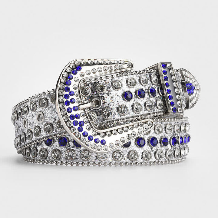 Cintura in pelle tempestata di cristalli e strass scintillanti - Bianco e blu - 34 - image 6