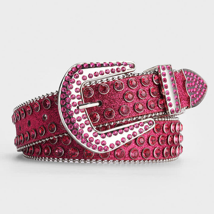 Cintura in pelle tempestata di cristalli e strass scintillanti - Rosa - 34 - image 9