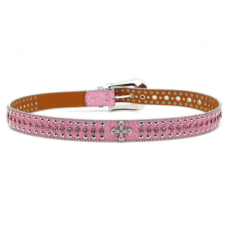Cintura in pelle con borchie di strass e croce gotica alla moda - image 7