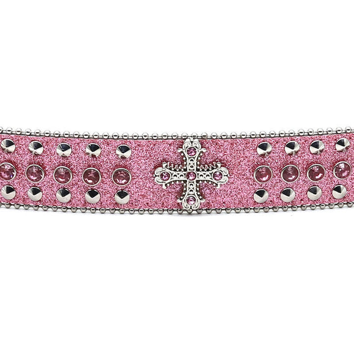 Cintura in pelle con borchie di strass e croce gotica alla moda - image 8