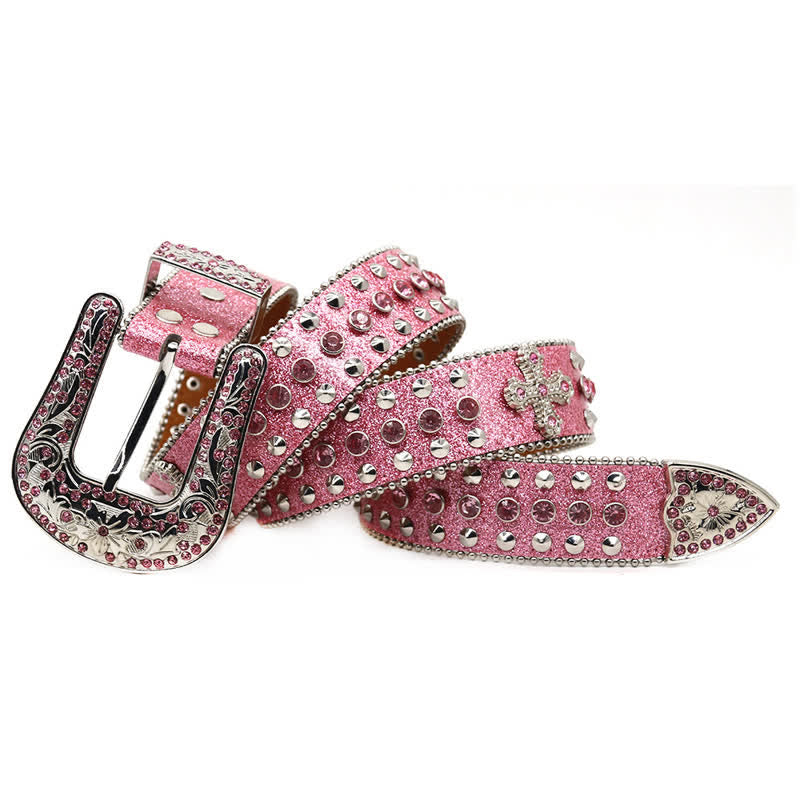 Cintura in pelle con borchie di strass e croce gotica alla moda - image 2