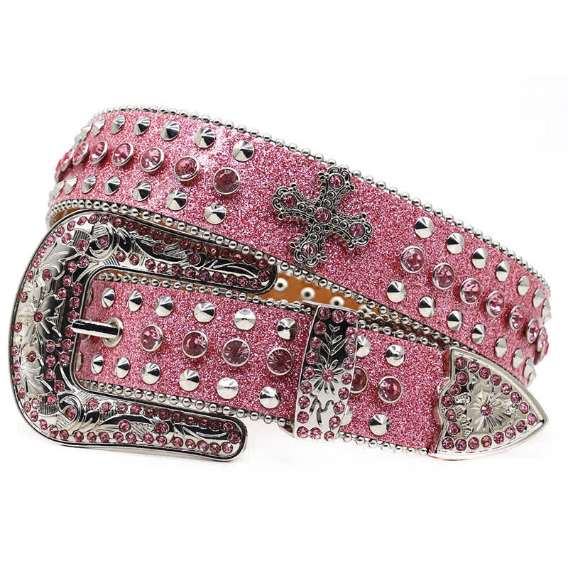 Cintura in pelle con borchie di strass e croce gotica alla moda - Rosa - Stile n. 1 - 44 - image 0