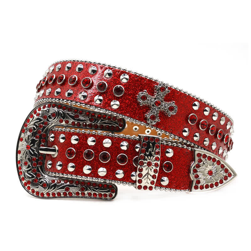 Cintura in pelle con borchie di strass e croce gotica alla moda - Rosso - Stile n. 1 - 44 - image 24