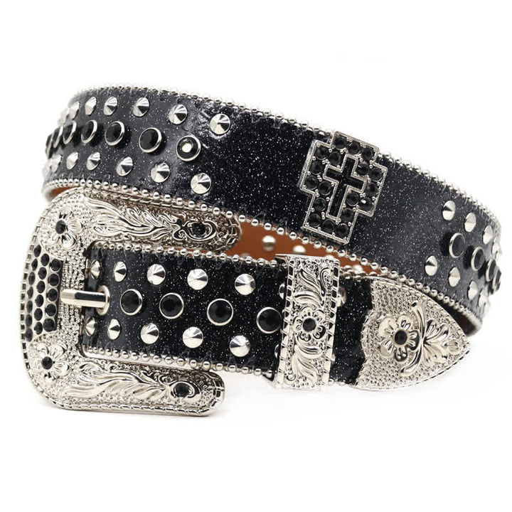 Cintura in pelle con borchie di strass e croce gotica alla moda - image 15