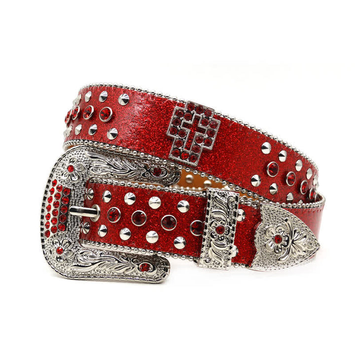 Cintura in pelle con borchie di strass e croce gotica alla moda - image 27