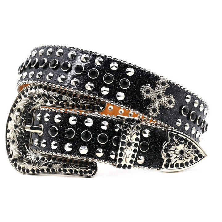 Cintura in pelle con borchie di strass e croce gotica alla moda - Nero - Stile n. 1 - 44 - image 12