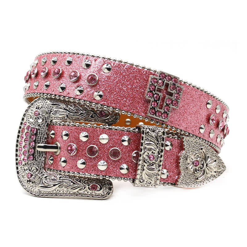 Cintura in pelle con borchie di strass e croce gotica alla moda - Rosa - Stile n. 2 - 44 - image 10