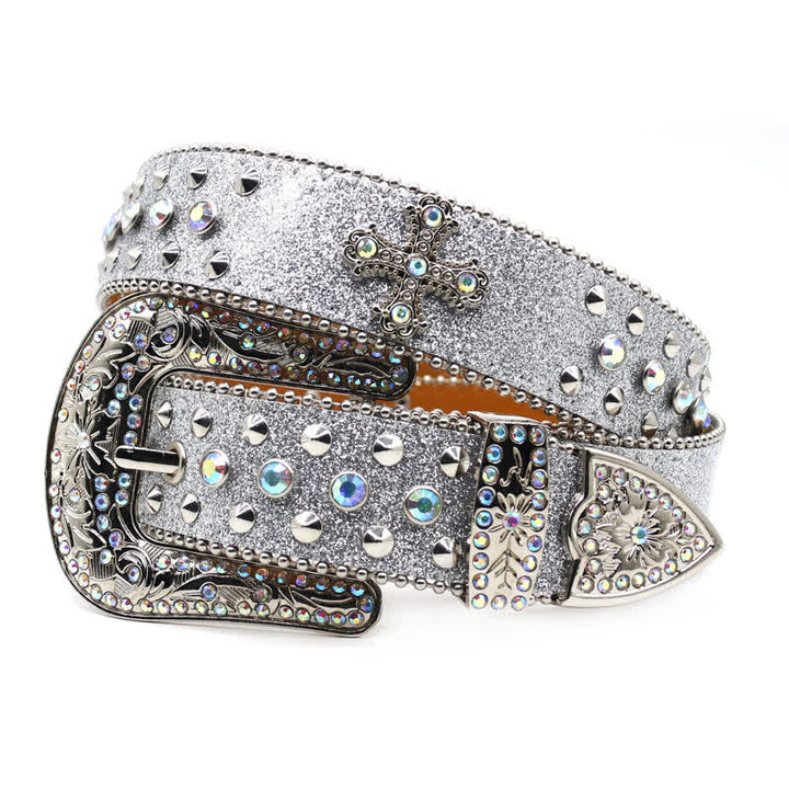 Cintura in pelle con borchie di strass e croce gotica alla moda - Argento - Stile n. 1 - 44 - image 20