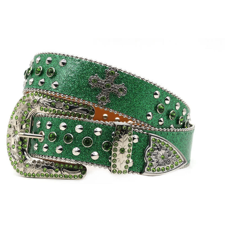 Cintura in pelle con borchie di strass e croce gotica alla moda - image 17
