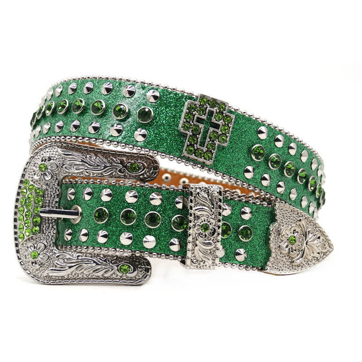 Cintura in pelle con borchie di strass e croce gotica alla moda - image 19