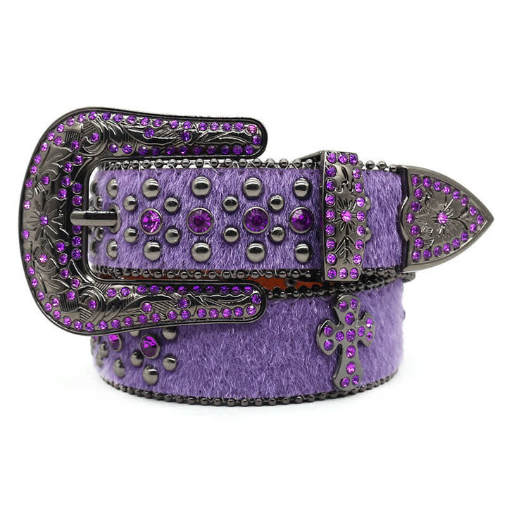 Cintura in pelle con borchie a croce e strass scintillanti - Viola - 44 - image 7