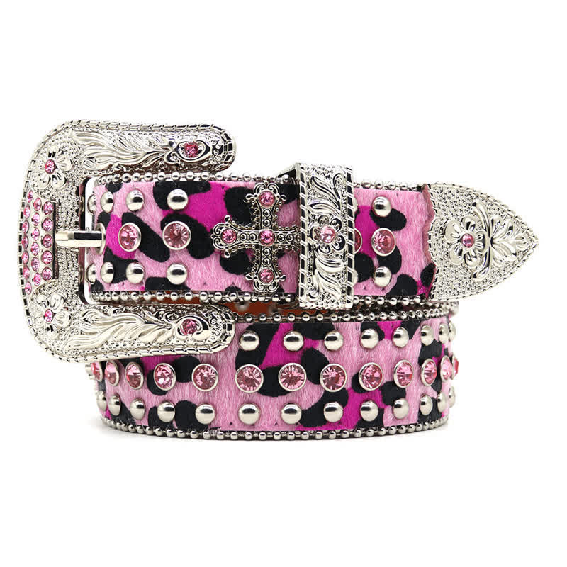 Cintura in pelle con borchie a croce e strass scintillanti - image 2