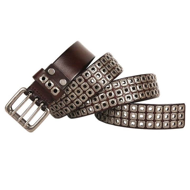 Cintura in pelle con rivetti quadrati punk rock heavy metal - Marrone - 44 - image 2
