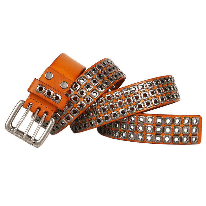 Cintura in pelle con rivetti quadrati punk rock heavy metal - Giallo - 44 - image 0