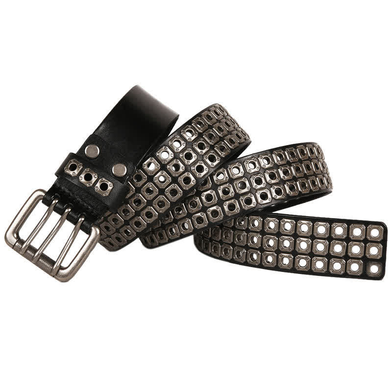 Cintura in pelle con rivetti quadrati punk rock heavy metal - Nero - 44 - image 8