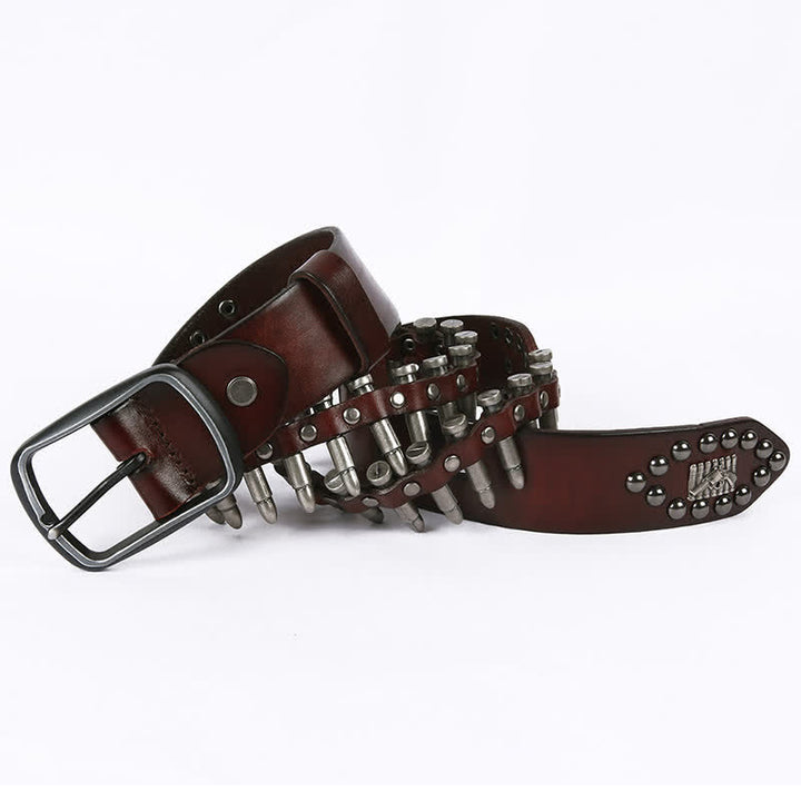 Cintura in pelle con rivetti a proiettile cool e personalità - Marrone - 44 - image 11