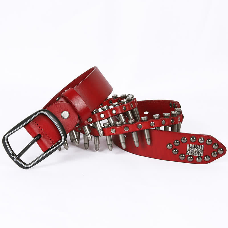 Cintura in pelle con rivetti a proiettile cool e personalità - Rosso - 44 - image 15