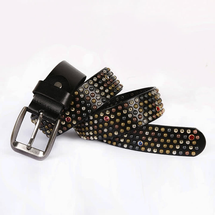 Cintura in pelle con borchie e strass, elegante - Nero - 44 - image 0