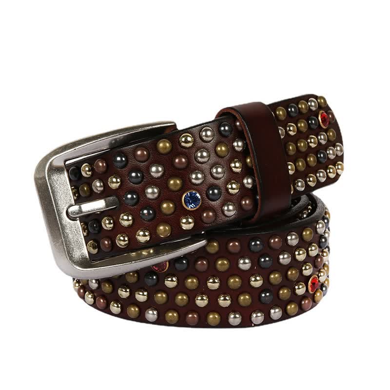 Cintura in pelle con borchie e strass, elegante - Caffè - 44 - image 9