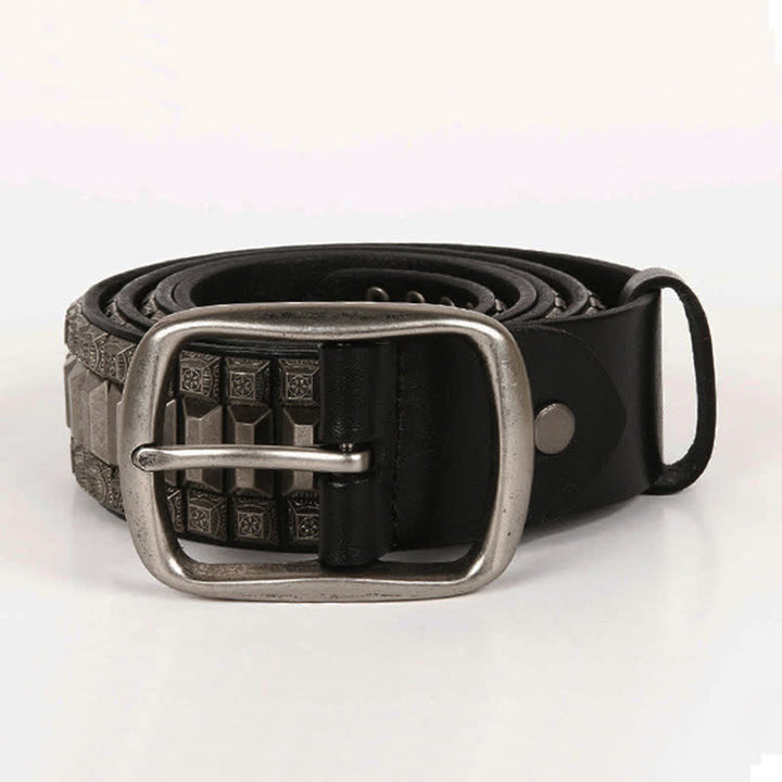 Cintura in pelle con borchie di metallo geometrico vintage - image 2