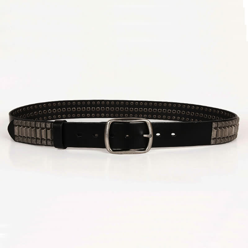Cintura in pelle con borchie di metallo geometrico vintage - image 12