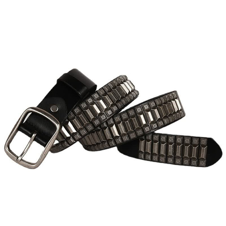 Cintura in pelle con borchie di metallo geometrico vintage - Nero - 44 - image 8