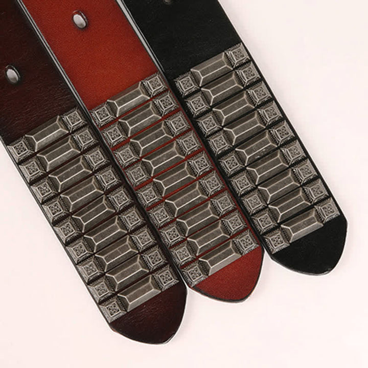 Cintura in pelle con borchie di metallo geometrico vintage - image 7
