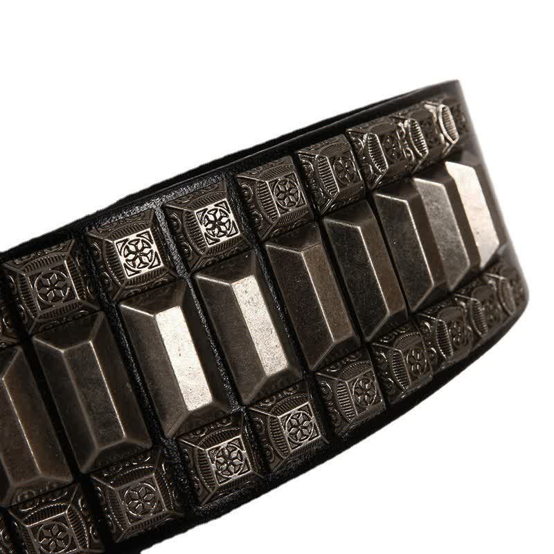 Cintura in pelle con borchie di metallo geometrico vintage - image 14