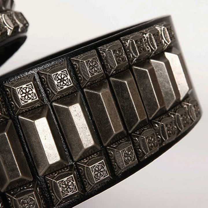 Cintura in pelle con borchie di metallo geometrico vintage - image 18