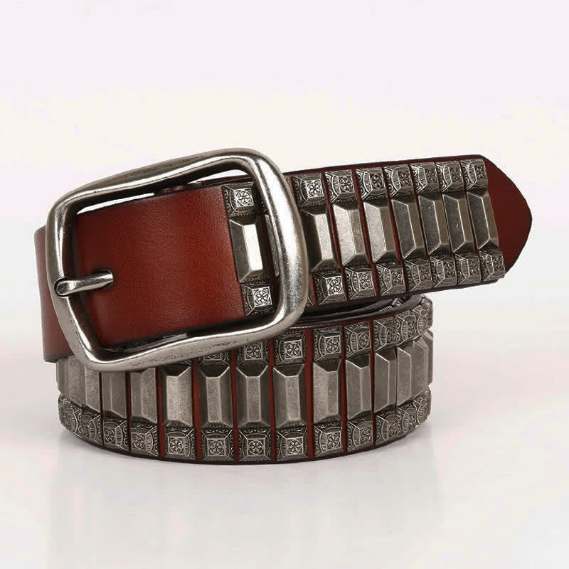 Cintura in pelle con borchie di metallo geometrico vintage - image 20