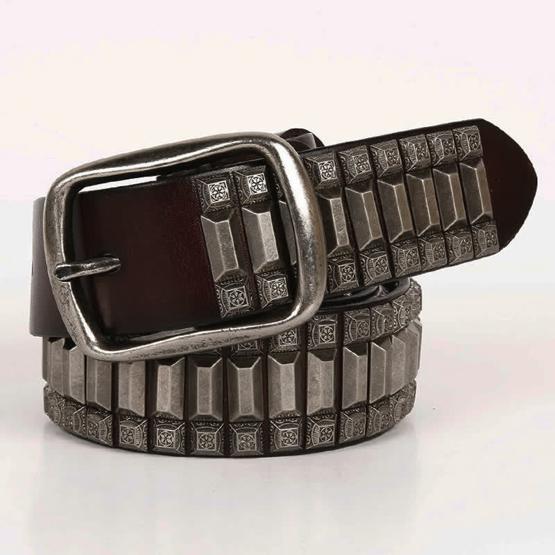 Cintura in pelle con borchie di metallo geometrico vintage - image 1