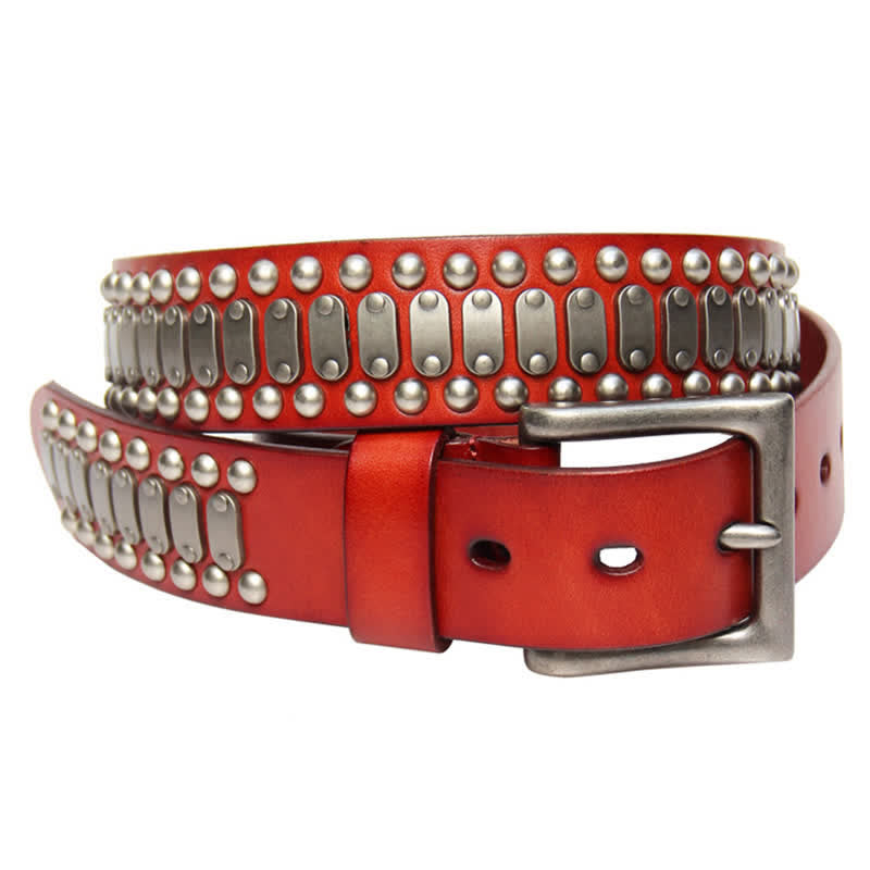Cintura in pelle con borchie e rivetti in metallo casual e cool - Rosso - 44 - image 5