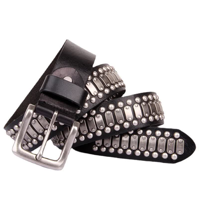 Cintura in pelle con borchie e rivetti in metallo casual e cool - Nero - 44 - image 0