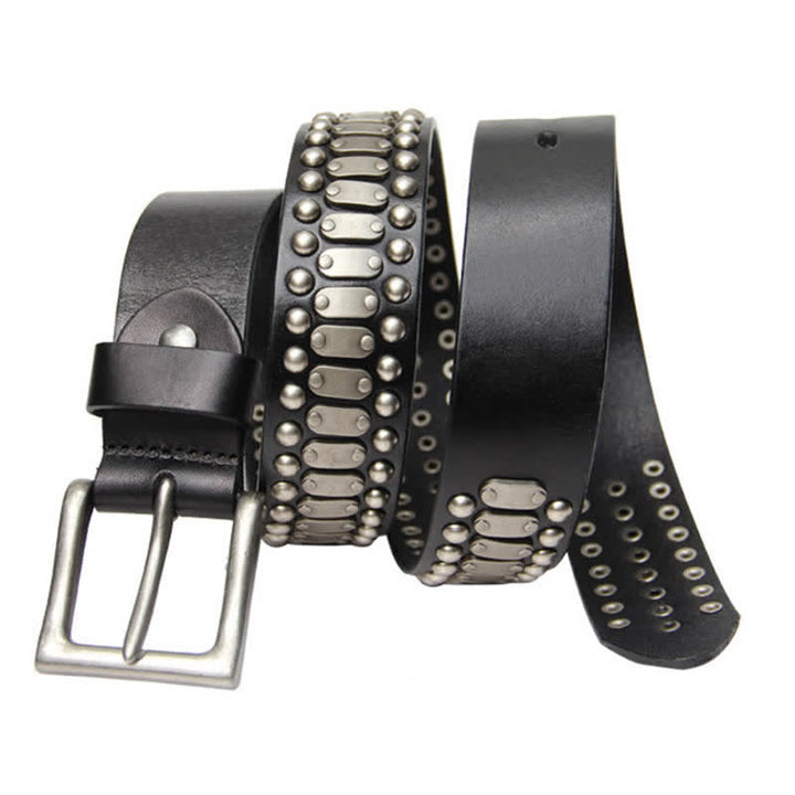Cintura in pelle con borchie e rivetti in metallo casual e cool - image 1