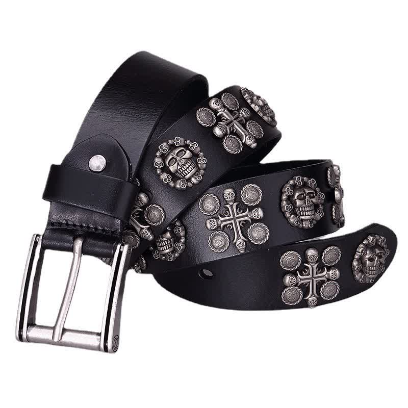 Cintura in pelle con motivo a croce con teschio e rivetti in metallo pesante - image 11
