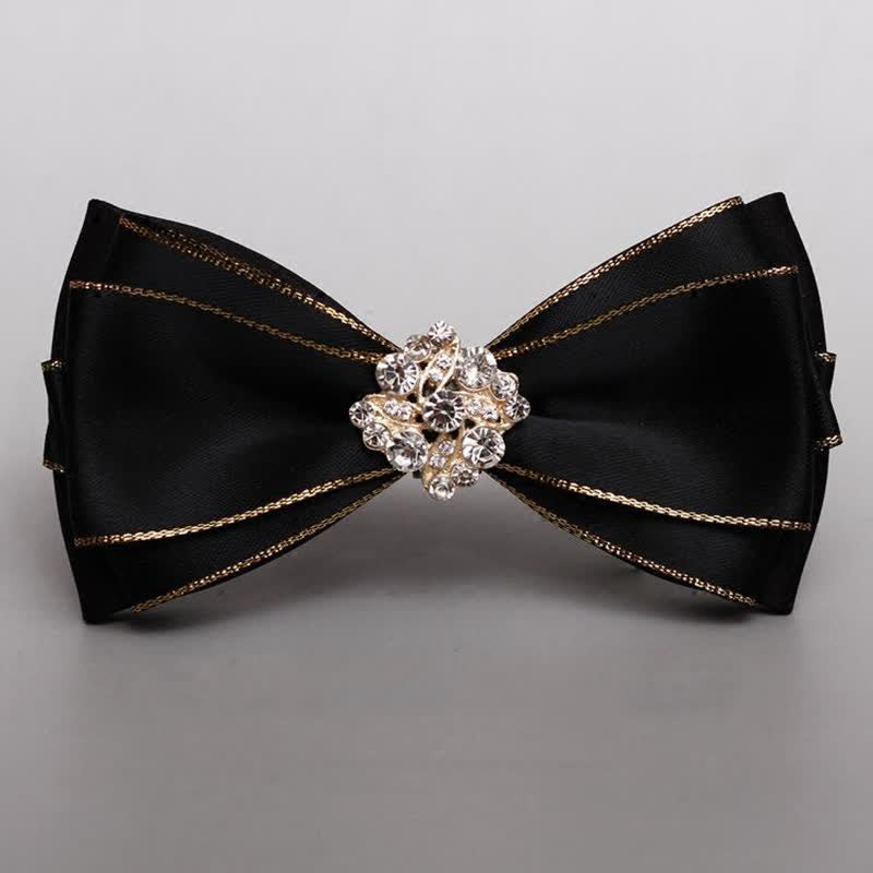 Papillon da uomo con bordo dorato e fiore di strass - image 4