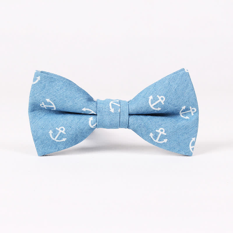 Papillon da uomo in cotone con stampa a teschio e spina di pesce blu in stile britannico - Ancora azzurra - image 10