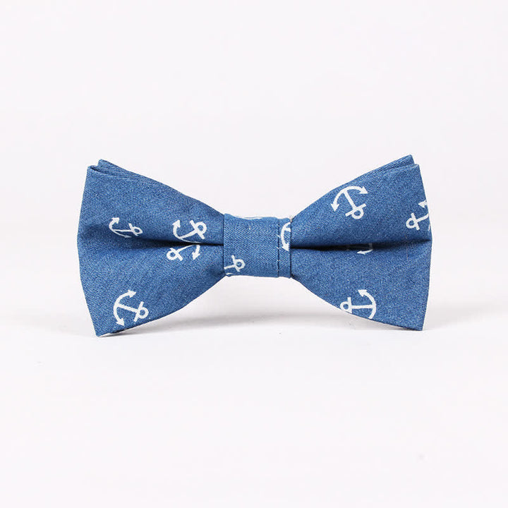 Papillon da uomo in cotone con stampa a teschio e spina di pesce blu in stile britannico - Ancora blu - image 9