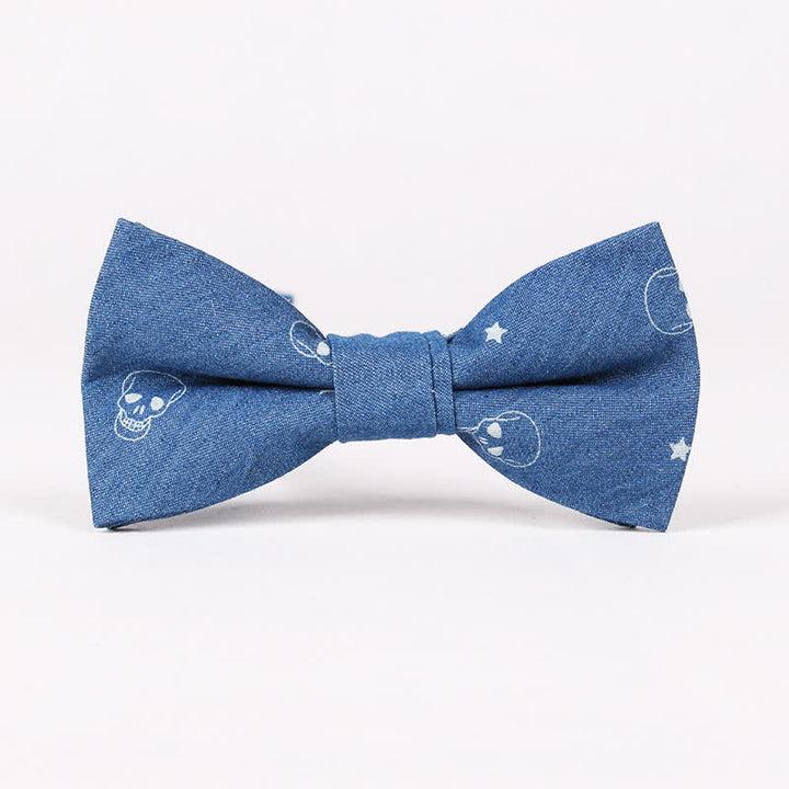 Papillon da uomo in cotone con stampa a teschio e spina di pesce blu in stile britannico - Teschio blu - image 2