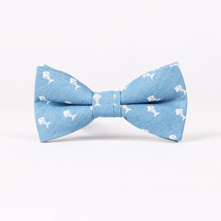 Papillon da uomo in cotone con stampa a teschio e spina di pesce blu in stile britannico - Lisca di pesce azzurra - image 8