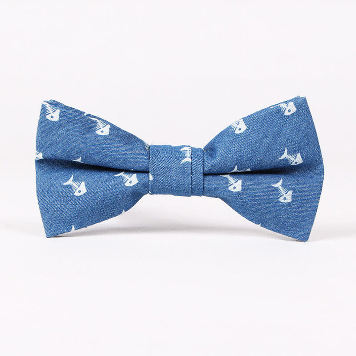 Papillon da uomo in cotone con stampa a teschio e spina di pesce blu in stile britannico - Lisca di pesce blu - image 7