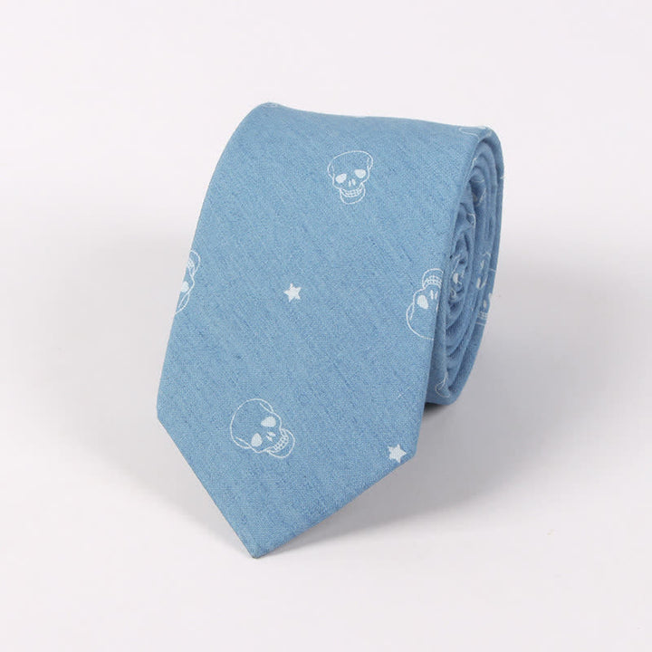 Cravatta da uomo in cotone con stampa teschio spina di pesce blu in stile britannico - Teschio azzurro - image 1