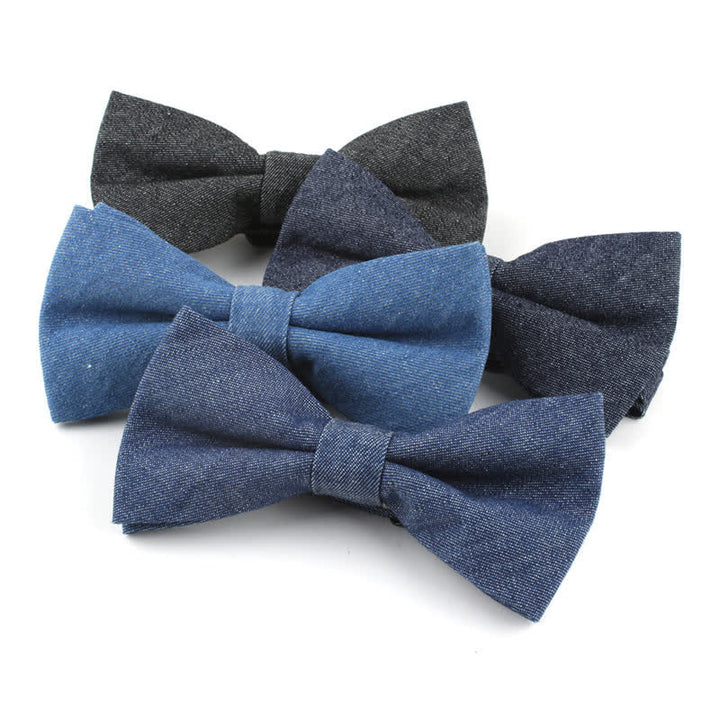 Papillon da uomo in twill di cotone denim tinta unita - image 0