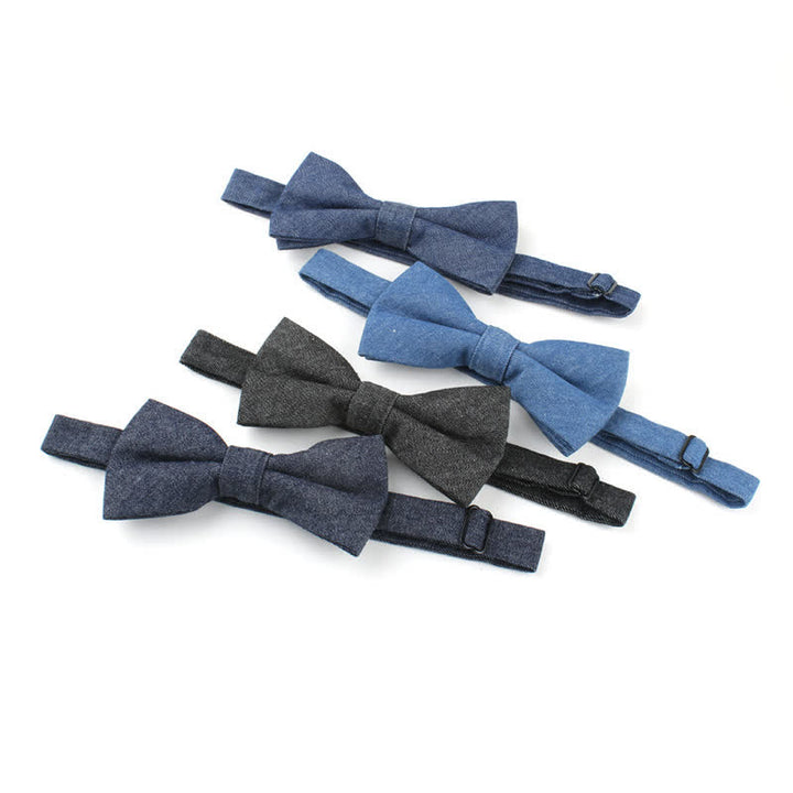 Papillon da uomo in twill di cotone denim tinta unita - image 2