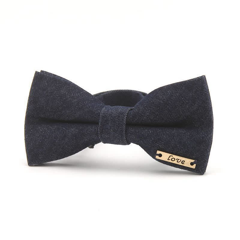 Papillon in cotone denim con decorazioni metalliche blu navy scuro da uomo - Stile n. 4 - image 5