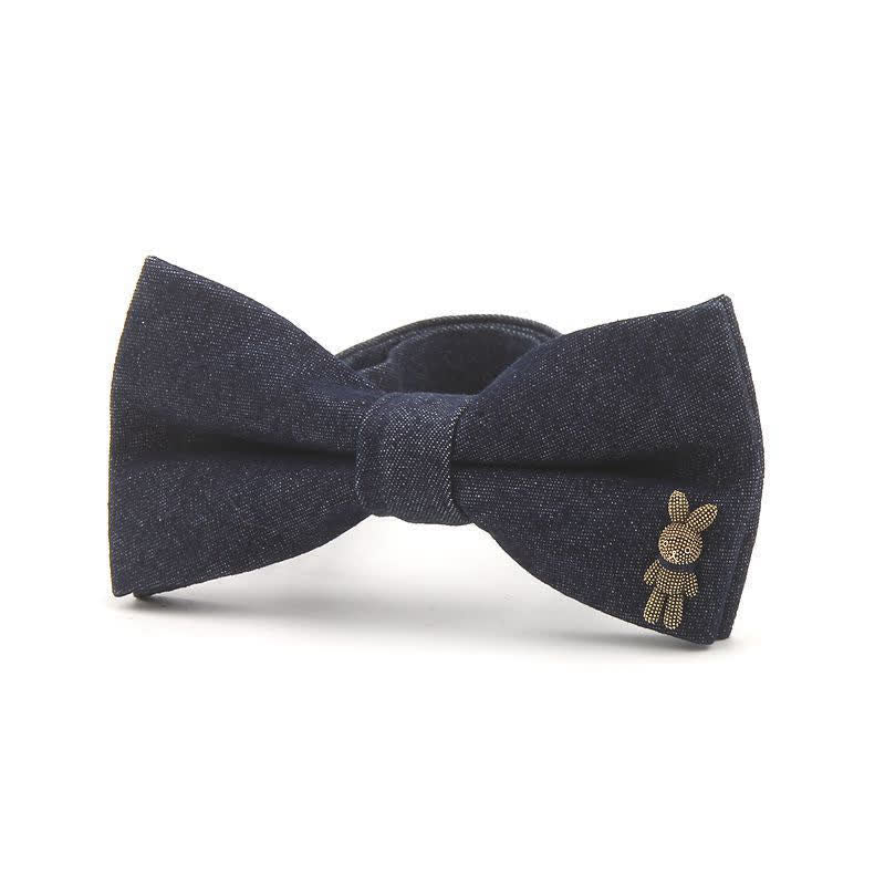 Papillon in cotone denim con decorazioni metalliche blu navy scuro da uomo - Stile n. 1 - image 1