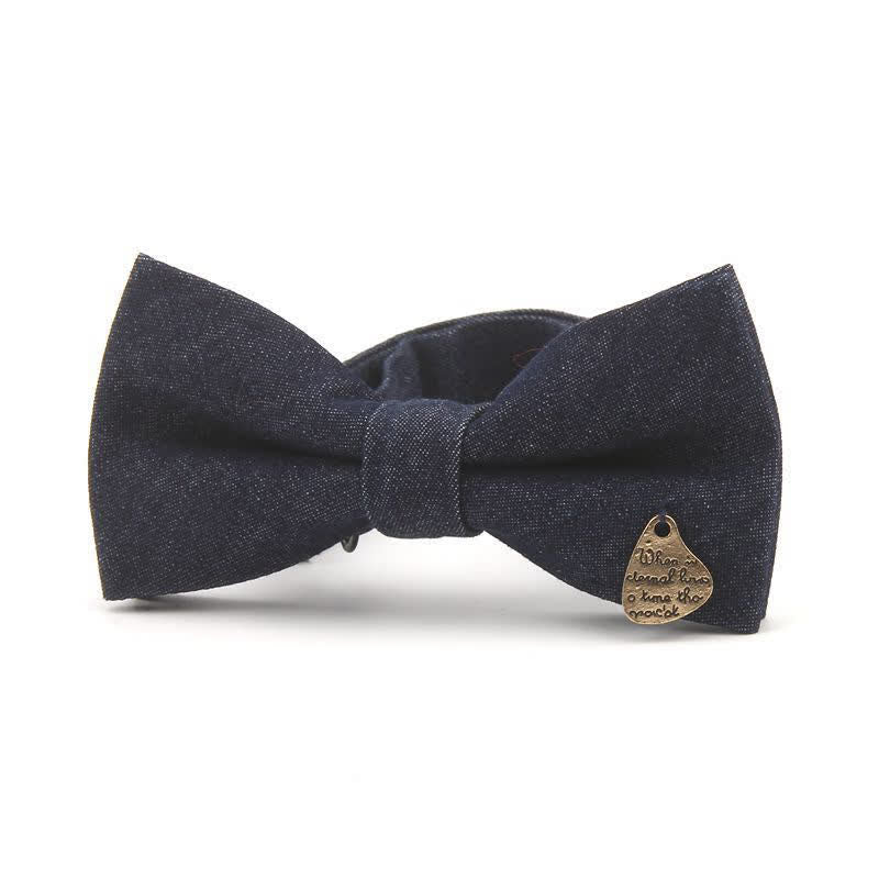 Papillon in cotone denim con decorazioni metalliche blu navy scuro da uomo - Stile n. 2 - image 3